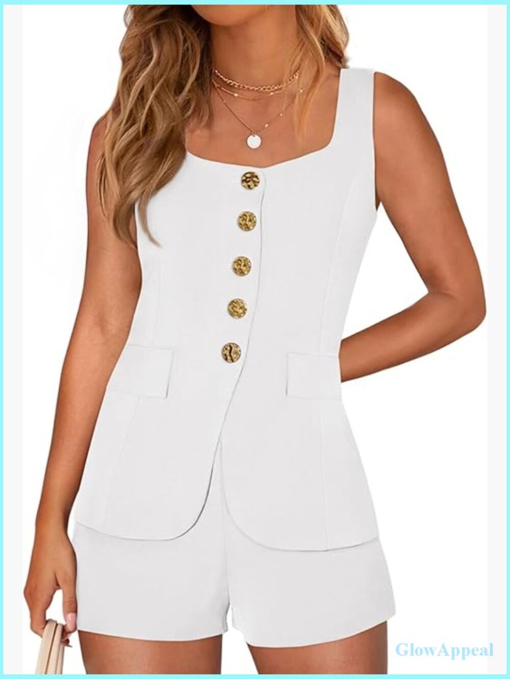 Women's 2-Piece Vest And Shorts Set, Business Casual Polyester Blend